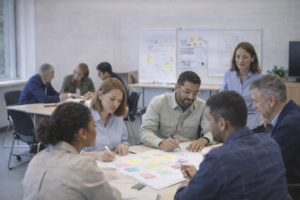 Élus du CSE travaillant en groupe lors d’une formation en santé, sécurité et conditions de travail